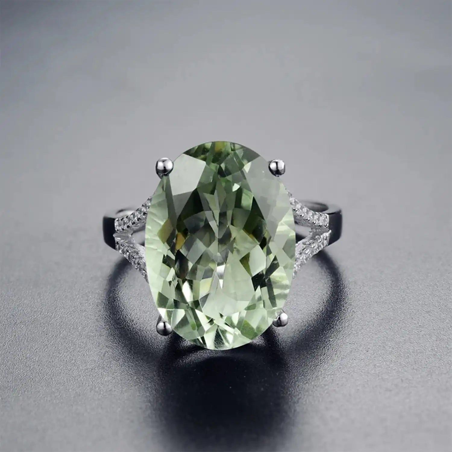Big Green Amethyst Sterling Silver Ring